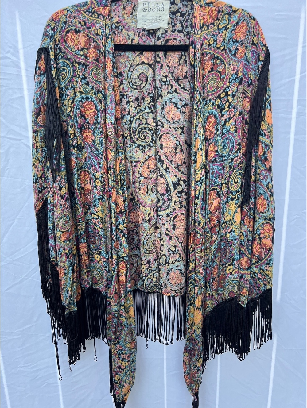 Billabong Paisley Fringe Kimono One Size Boho Festival Cardigan